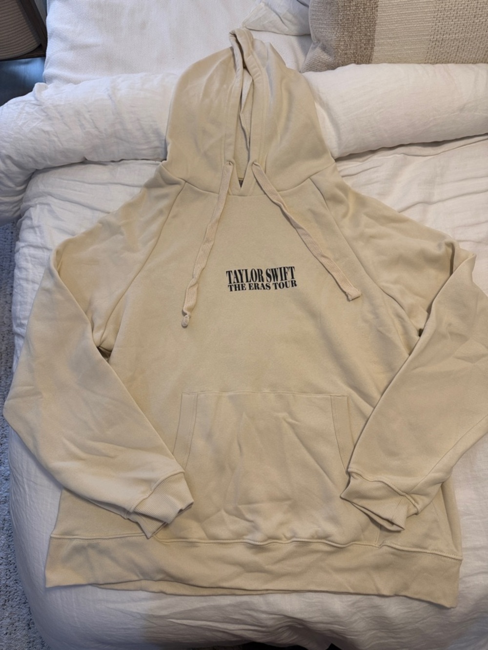 ERAS Tour Taylor Swift beige pullover hoodie with black screen print